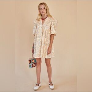 Cream Mini Sundress with Flutter Sleeves and V-Neck